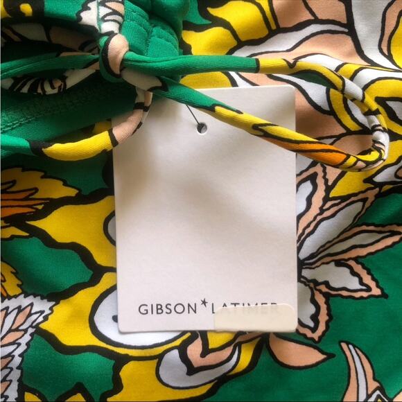 Gibson Latimer NWT Side Cinched Drawstring Green Yellow Tan White Floral Prt XL - Picture 9 of 10